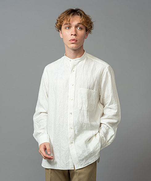 MR.OLIVE / FRENCH LINEN CLOTH / BAND COLLAR L/S SHIRT ミスターオリーブ/フレンチリネンクロス/バンドカラー ロングスリーブシャツ